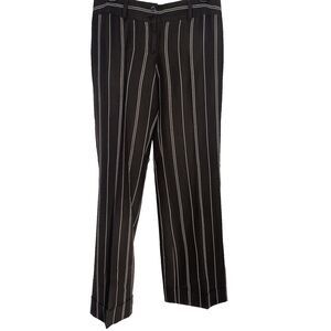ANN TAYLOR Pants Linen Rayon Flare Cuffed Vertical Striped Womens Size 4 Black
